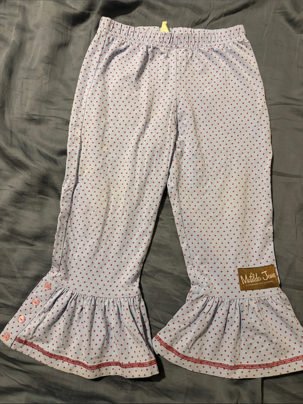 Matilda Jane Girls' Light blue Polka Dot Ruffle Pants - Pink Dots